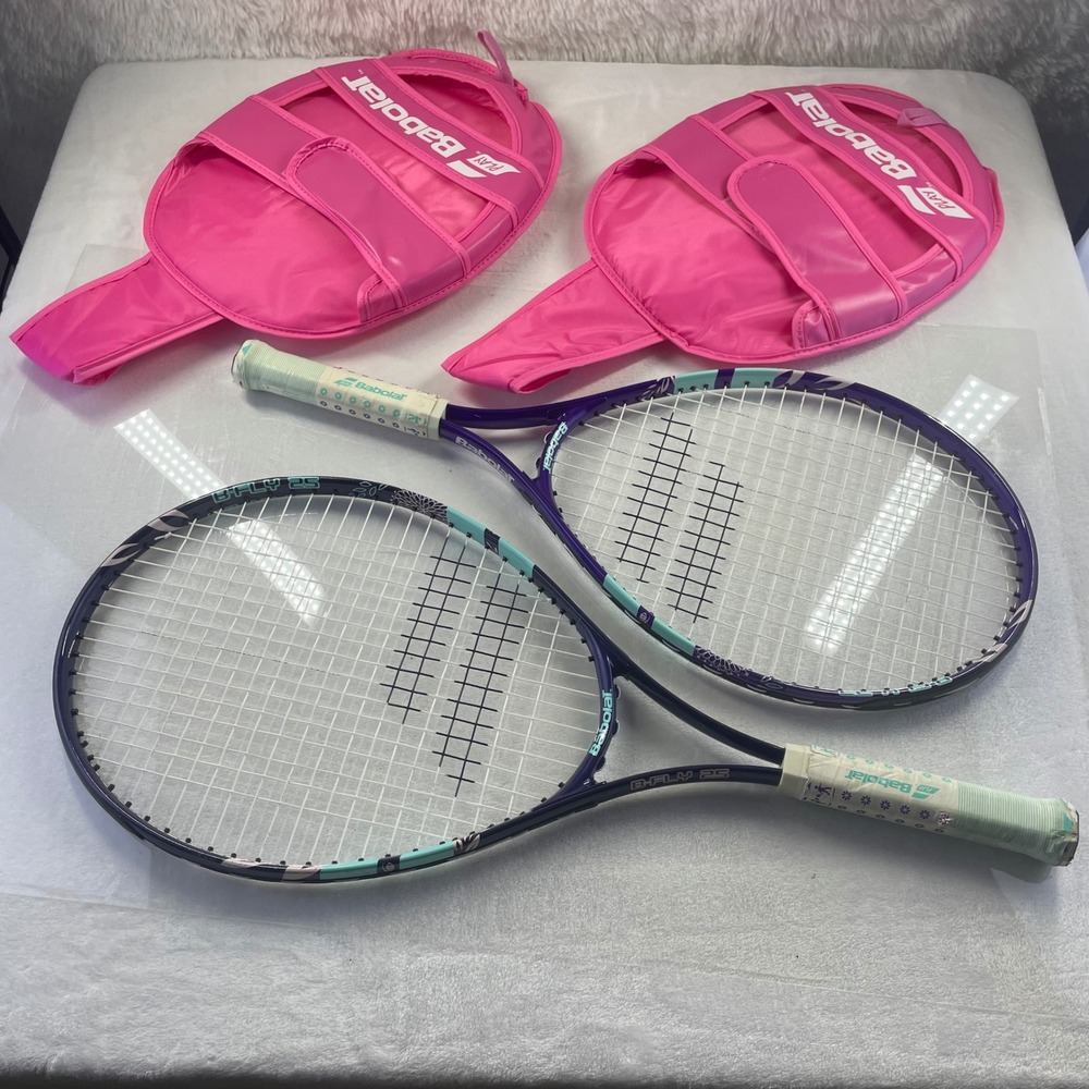 Babolat B-Fly 25 and 23 Junior Tennis Racquets Set of 2 Purple Pink with Covers